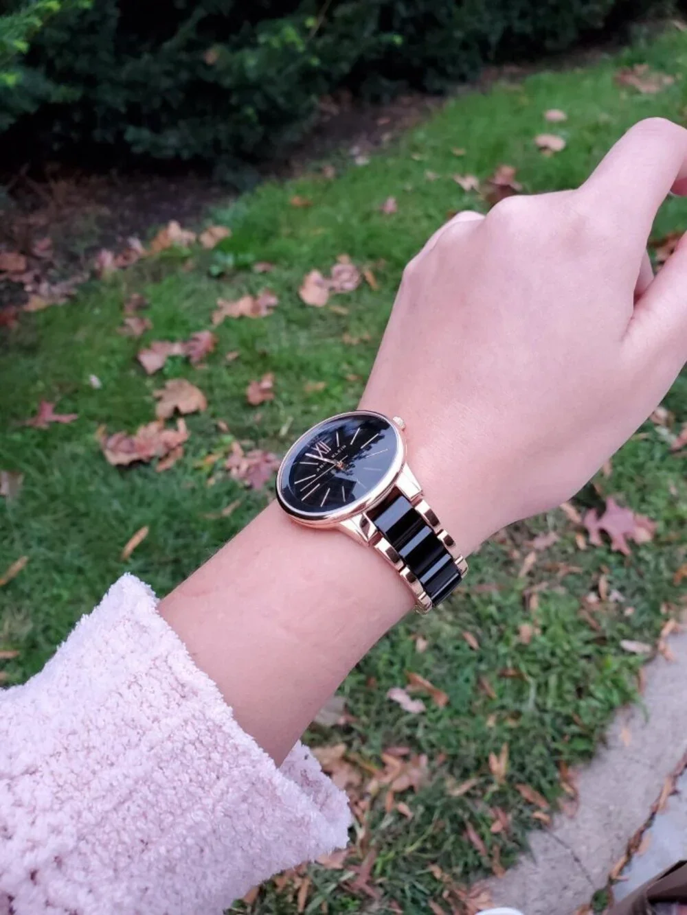 Anne Klein Women's Rose Gold Black Analog Quartz Resin Bracelet Luxury Watch